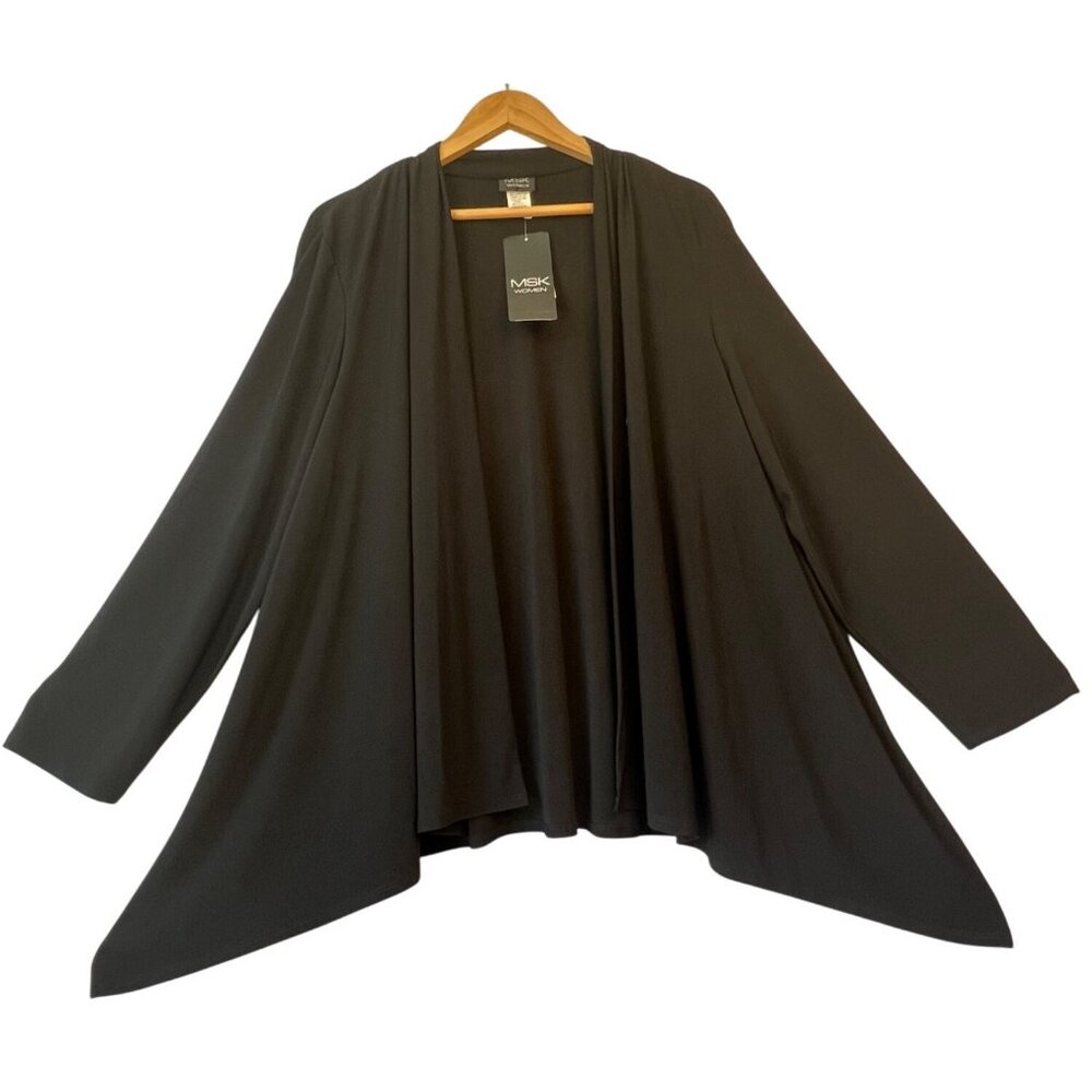 MSK Women’s Black Open Front Cardigan Jacket 3X 95% Polyester 5% Spandex NWT